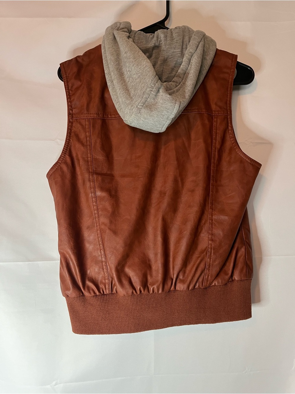 Deb Women's Brown Faux Leather Vest with Gray Hood - Picture 5 of 6